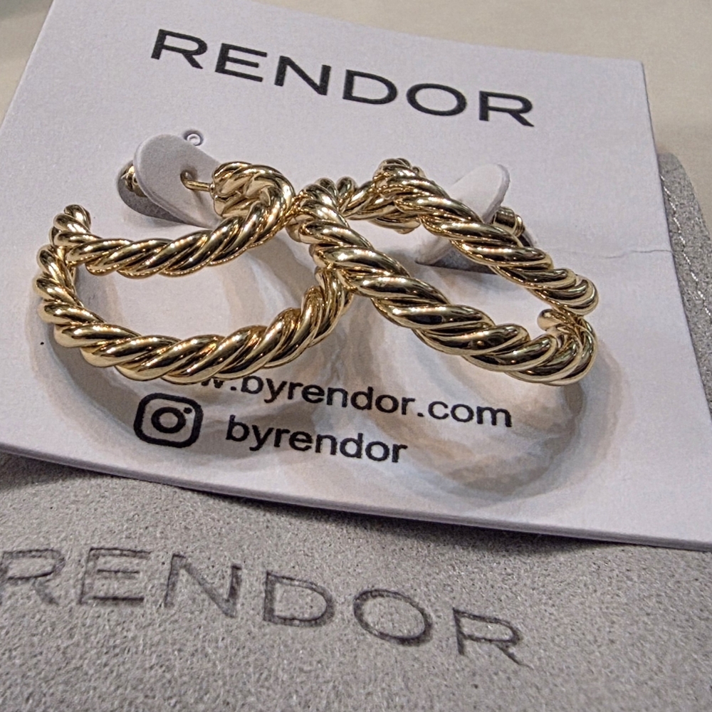 RENDOR "Victoria" Gold Twisted Hoop Earrings NWT
